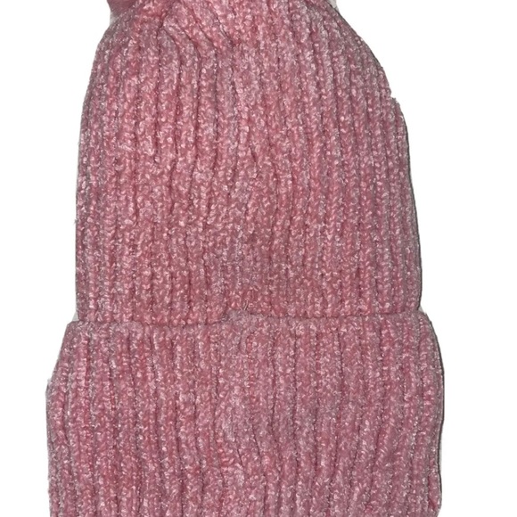 LOVE Pink Chenille Knit Winter Beanie Hat With Pom Pom NWT.. One Size - Picture 4 of 5